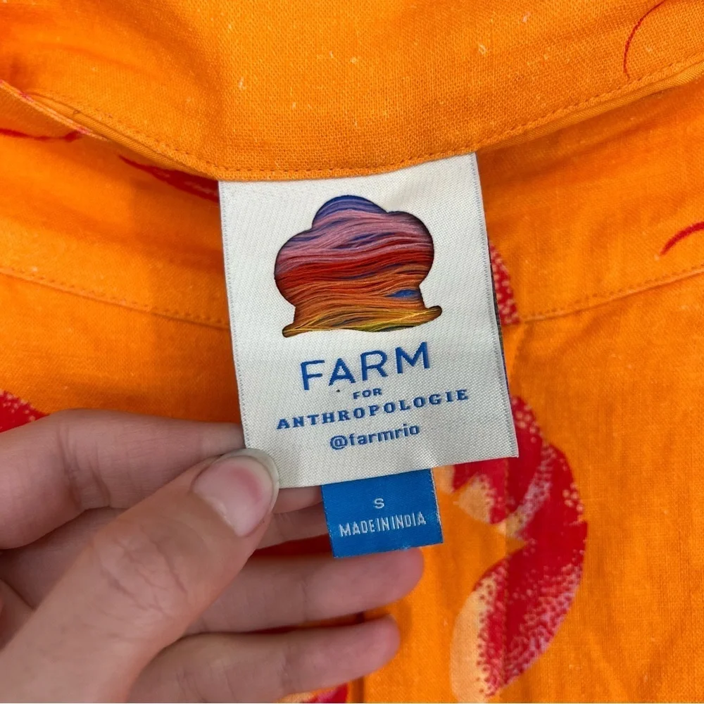 Farm Rio Orange Linen Blend Lobster Vacation Preppy Scalloped Shorts Small - Picture 4 of 5